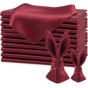 KKJIAF Burgundy Silky Satin Napkins (12 Pack, 17x17 Inches),Washable Polyester Square Table Napkins for Wedding Dinner Party Decoration