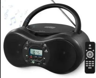 Portable CD Player Boombox for Home with FM Radio, Bluetooth, CD-R/CD-RW/MP3 CDs Playback, Remote Control, USB Port, 3.5mm AUX-in & Headphone Jack, Dual Stereo Sound, LCD Display, Sleep Timer