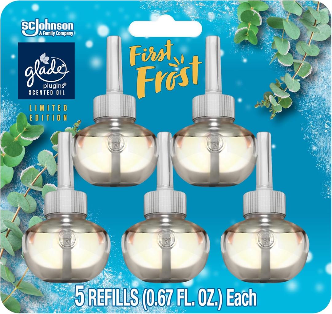 Glade PlugIns Refills Air Freshener, Scented and Essential Oils for Home and Bathroom, First Frost, Limited Edition Scent, 3.35 Fl Oz, 4 Count
