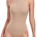 HeyNuts Women's Ultra Soft High Neck Sleeveless Bodysuit, Racerback High Cut Thong Double Lined Sexy Tummy Control Tank Tops Bodysuit Leotard Clothing Mica White S(4/ 6)