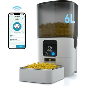 Smart Automatic Cat Feeders: WiFi Pet Feeder with APP Control for Remote Feeding, Detachable for Easy Clean, Automatic Cat Food Dispenser with Alexa,1-30 Meals Per Day for Dog (6L/25Cup)