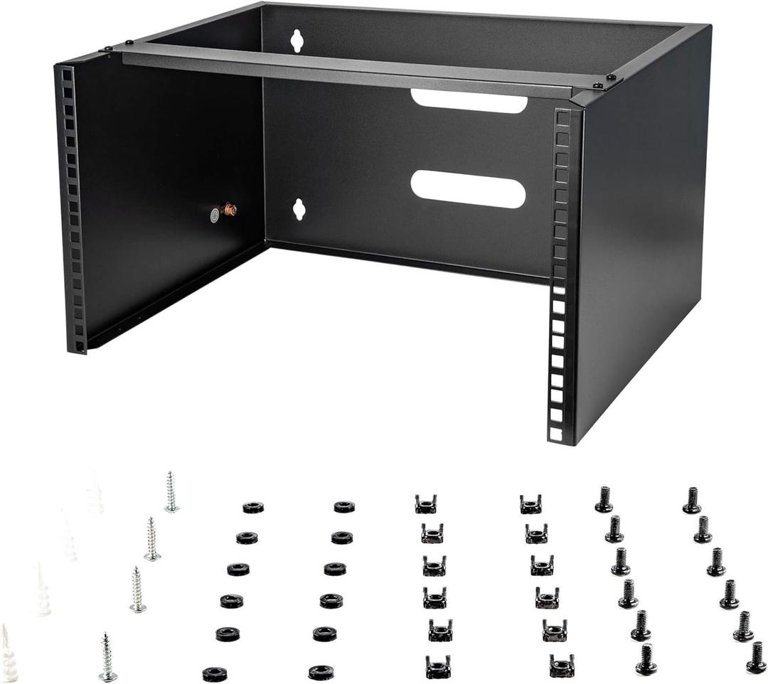 StarTech 6U Wall Mount Network Rack - 14 Inch Deep (Low Profile) - 19" Patch Panel Bracket for Shallow Server and IT Equipment, Network Switches - 44lbs/20kg Weight Capacity, Black (WALLMOUNT6)