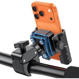 OMOTON BK01 Anti-Vibration Bike Phone Holder for Rearview Mirror & Handlebar, Shockproof Motorcycle Phone Mount with Quick Lock, Fit iPhone & All Android Phone for Electric Scooter/E-Bike