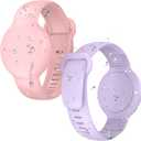 for AirTag Bracelet for Kids, 2 Pack Kids Airtag Bracelet, Air Tagholder for Kids Compatible with AirTag 1st & 2nd Gen, Soft Silicone Adjustable Kids Wristband for Boys Girls (Pink/Purple)