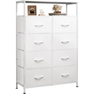 WLIVE Tall Fabric Storage Dresser - 8 Drawer Chest Tower for Bedroom, Closet, Living Room and Hallway, White