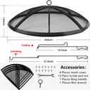 Fire Pit Spark Screen, Fire Pit Screen 36 Inch Round with Handle & Poker, Collapsible Heavy Duty Mesh Fire Pit Cover Fire Pit Lid for Outdoor/Patio/Backyard/RV Camping/Beach
