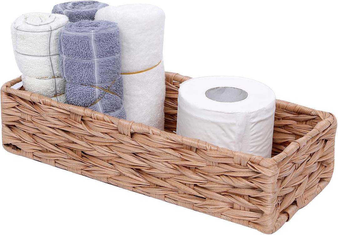 Bathroom Decor Box Toilet Tank Basket Woven Tissue Holder Box Toilet Paper Holder Basket Toilet Paper Tank-Handmade Woven Office Drawer Organizer for Bedroom Livingroom Bathroom
