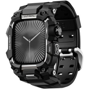ULTIMAL Rugged Case with Band for Apple Watch 46mm,Compatible with Apple Watch Series 10, Military Grade Shockproof Bumper Cover for iWatch Tactical Band Men (46mm,Black)