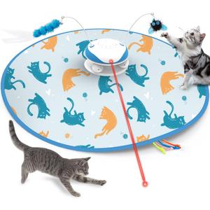 Interactive Cat Toy for Indoor Cats - 5 in 1 Cat Laser Toy Automtaic, Rechargble Motion Activated Hide and Seek Toy with Moving Feather, Tarck Balls and Chirping for Bored Kitten Exercise