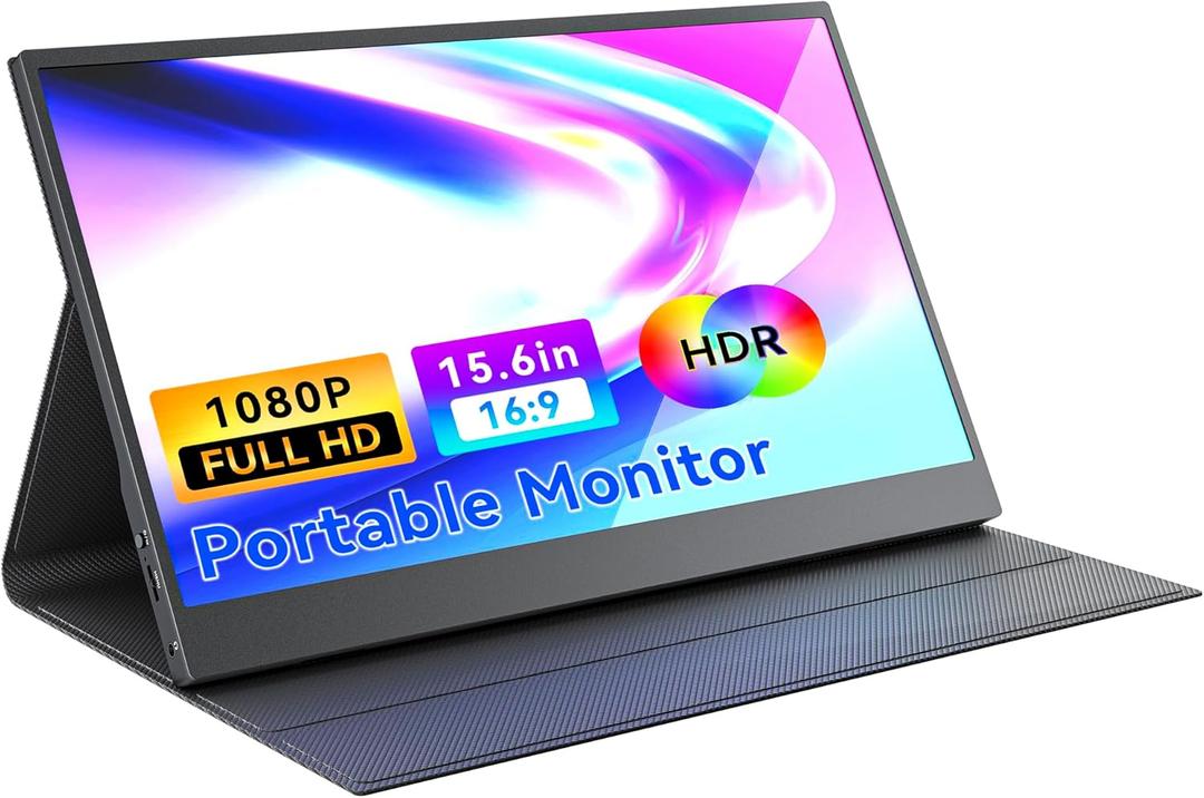15.6 Inch Portable Monitor FHD 1080P IPS Display with USB C and HDMI Ultra Slim Travel Screen Extender for Laptop and Gaming