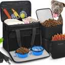 Abrimelodi 6 Set Dog Travel Bag, Large Pet Travel Kit for Supplies Includes 2 Food Containers, 1 Pet Organizer for Dogs, 2 Collapsible Bowls, 1 Treat Pouch, Dog Weekend Overnight Bag Luggage, Black
