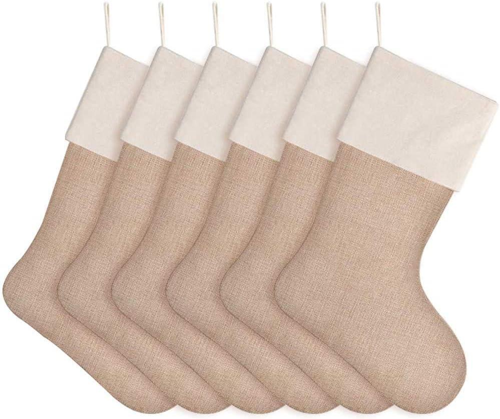 DECORA Natural Jute Burlap Christmas Stocking Fireplace Hanging for Gifts Goodies Handmade Projects Set of 6