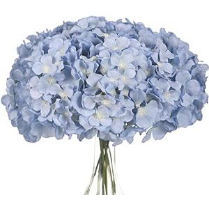 10PCS Silk Hydrangea Heads with Stems Artificial Flowers for Wedding Party Home Decor (Blue)