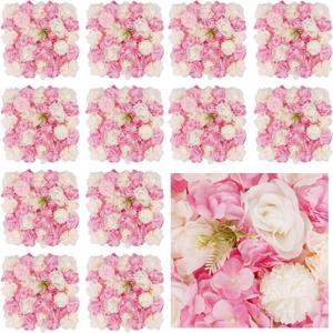 3D Flower Wall Backdrop - 12Pcs 1515 Inch Artificial Rose Panels Pink & White Silk Floral Decor for Home Party Wedding Anniversary Birthday Photographic Studio Background & Decorative Fences