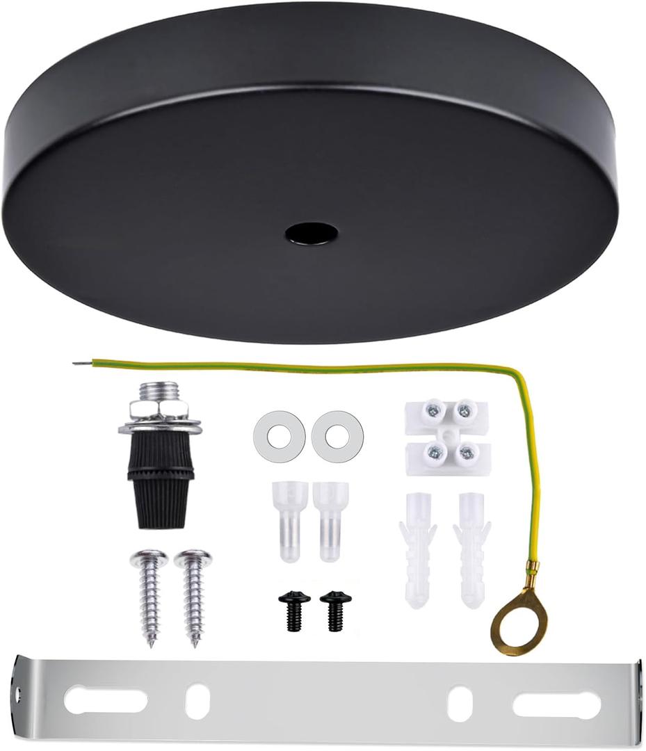 Arturesthome 7" Modern Rewind Ceiling Canopy Kit,Black Single Hole Ceiling Plate for Pendant Lights or Chandelier Fixture (7.08 Inch)