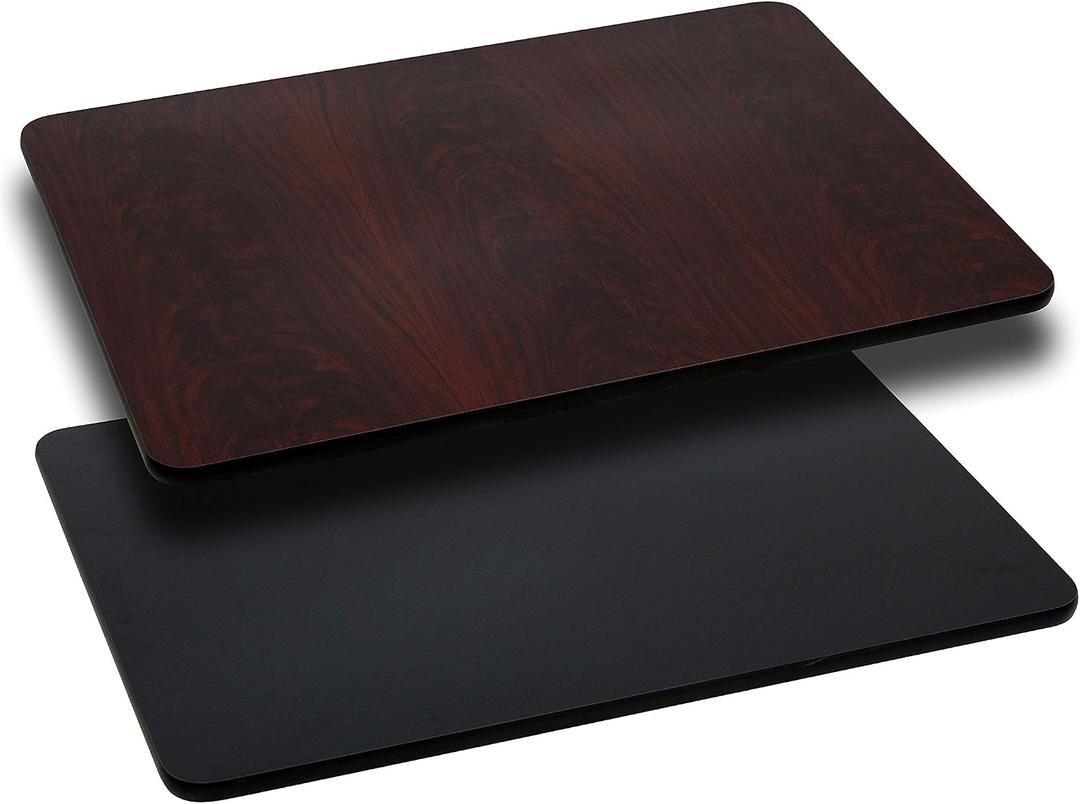 Flash Furniture 42x30" Reversible Table Top, Black/Mahogany | Reversible Laminate Top, Durable Construction