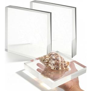 2 Pack 6 x 6 x 1 Inch Clear Acrylic Display Blocks | Polished Square Cube Riser Stand for Jewelry, Collectibles, Trophy, and Cake Decor