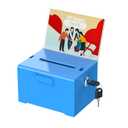 Uniclife Acrylic Donation Box with Lock and Sign Holder Blue Ballot Box with Slot Plastic Suggestion Box Tip Jar Cash Storage Container Drop Box for Fundraising Voting Raffle Charity, 6.2" x 5" x 4"