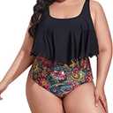 Mooncore Womens Plus Size Swimsuit High Waisted Tankini Bathing Suits Two Piece Flounce Bikini Swimsuit, Size 4XL