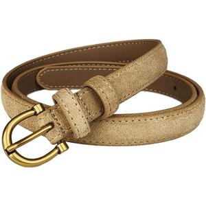 Adjustable Thin Belts for Women, 0.78" Fashion Ladies Suede Leather Belt with Gold Buckle