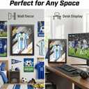 Blue Soccer Jersey Framed Micro Building Blocks Wall Art, 632 Pieces 3D Jersey Display Model Kit, DIY Sports Room Decor Brick Craft Gift for Soccer Fans, Teens & Adults
