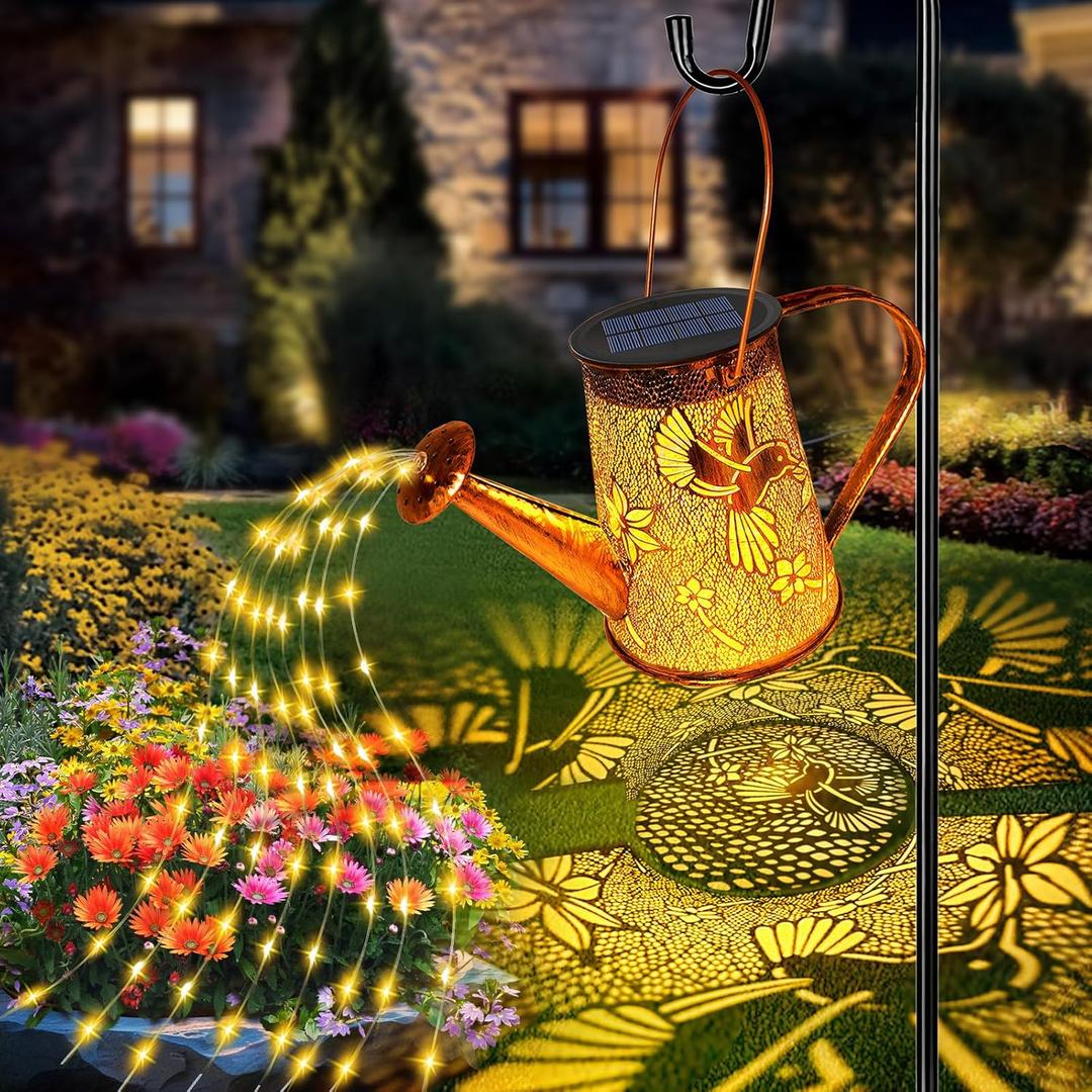 Solar Watering Can Lights, Hummingbird Gifts for Women Mom Grandma Birthday, Waterproof Outdoor Garden Decor Large Hanging Solar Lanterns Garden Lights for Patio Porch Yard Flowerbed Pathway (Warm White)