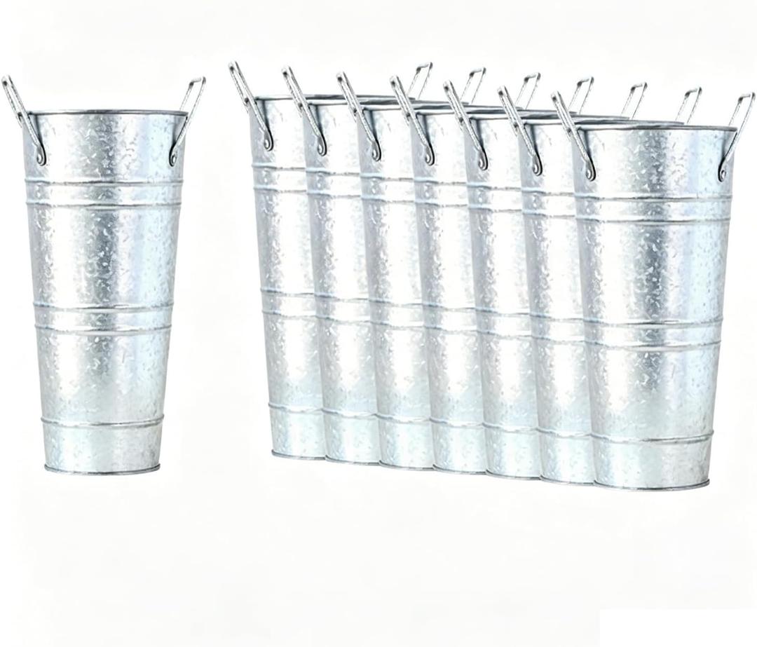 8 Pcs 10 Inch Large Galvanized Metal Vases Farmhouse French Flower Bucket Vases for Cut Flowers for Home D