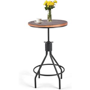 Industrial Bar Table, Counter Height 30-36inch Height Adjustable, Swivel Wooden Tabletop, Farmhouse Dinner Table for Home KitchenVintage Display Stand
