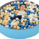 LimitlessFunN Foldable Double Layer Oxford Cloth Kids Ball Pit, Play Ball Pool with Storage Bag (Balls Not Included) Playpen for Baby Toddlers (48 Inch, Large, Blue)