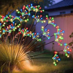 JJGoo Solar Garden Lights, New Upgraded 2 Pack Solar Swaying Starburst Light, Waterproof Fireworks Outdoor Lights, Yard Patio Pathway Decoration, Colorful
