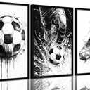 Framed Soccer Wall Art Black and White Soccer Wall Decor Football Sports Poster Print Artwork Modern Sports Theme Painting Picture for Stadium Boys Room Living Room Bedroom Home Decoration