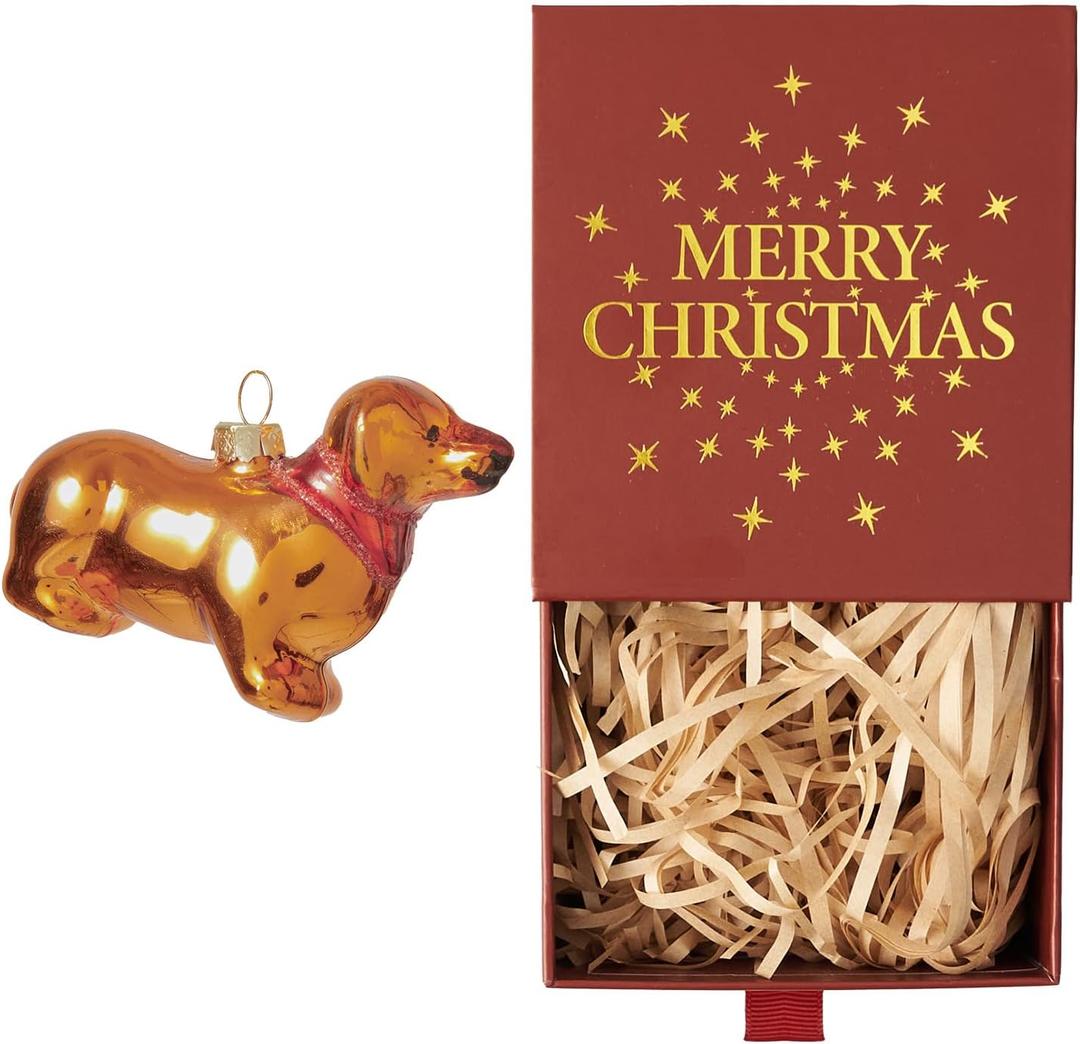 9 x WDS WONDROUS Puppy Ornaments for Christmas Tree, Glass Dog Ornament Cute, Unique Gold Christmas Decor, Xmas Ornaments for Tree Winter Holiday Decor(3.54)