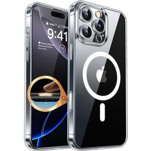 CANSHN Magnetic & Camera Control Compatible with iPhone 16 Pro Case, [Full Camera Protection] [Compatible with Magsafe] Non-Yellowing Protective Shockproof Bumper Phone Cover 6.3 Inch - Clear