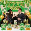 baotongle 18pcs Graduation Decorations Class of Grad Party Decor Pack Congrats Grad Banner and Graduation Backdrop Graduate Centerpieces Hanging Swirls Tissue Pom Poms Paper Flower Set(Green)
