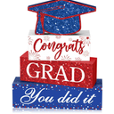 Cinnvoice 4 Pcs Graduation Table Decor 2026 Congrats Grad Centerpiece Class of 2026 Wood Sign Graduation Tiered Tray Decor Farmhouse Congratulate Gifts for Home Shelf Party Decorations(Red Blue)