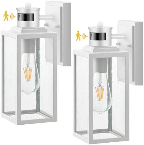 VIANIS 2 Pack Motion Sensor Porch Light, Outdoor Garage Lighting Fixtures Wall Mount, White Outside LED Lights for House, Dusk to Dawn Exterior Sconces Wall Lighting Lantern Lamps for Front Door Coach
