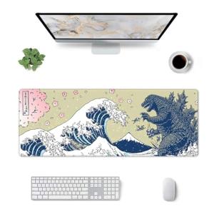 Playmat for MTG Card Game TCG Board Game Trading Card Game Play Mat CCG Mat Desk Pad Stitched Edges Rubber Base Smooth Surface Japanese Ink Painting Wave 23.5x13.7in