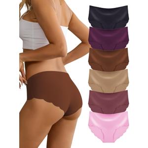 Women's Seamless Underwear Stretch No Show Panties Invisible Scalloped Edge Briefs 6 Pack (Medium, Dark Grey/Dark Purple/Brown//Light Red/Khaki/Pink) Women's Seamless Underwear Stretch No Show Panties Invisible Scalloped Edge Briefs 6 Pack (Medium, Dark Grey/Dark Purple/Brown//Light Red/Khaki/Pink)