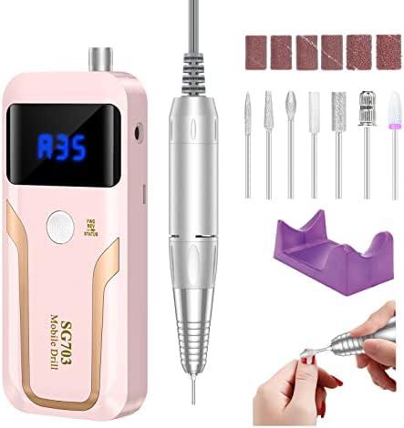 MOCOWIND Portable Nail Drill Professional 35000 RPM, Rechargeable Electric Nail File Machine Cordless E-File for Acrylic Gel Polishing Removing with Bits Kit for Manicure Salon Home, Pink