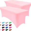 2 Pcs 6FT Table Cloth for Rectangle Tables - Light Pink Tablecloth Rectangular Stretch Spandex Table Coverage for Birthday Cocktail Wedding Spring Valentines Party (70" x 30"-2 pack)