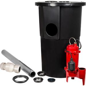 Red Lion RL-WCS50TA 115 Volt, 1/2 HP, 5600 GPH Automatic Sewage System with Cast Iron Pump and 18-inch x 30-inch Basin, Red/Black, 14942749