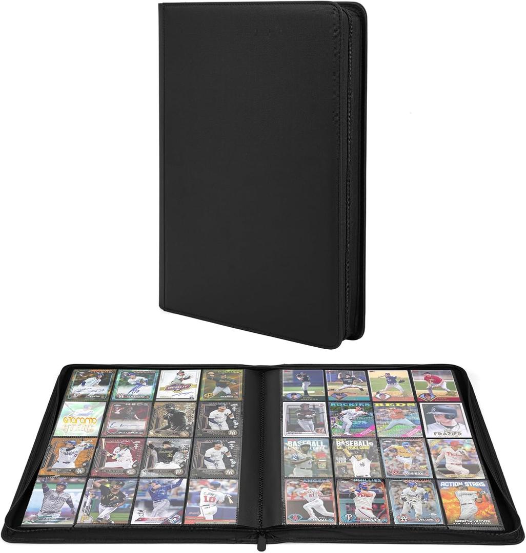 Premium 1000+ Pockets Trading Card Binder, 16-Pocket Ringless Side-Loading Album for TCG, MTG, Lorcana, Sports & Standard-Size Cards (Black)