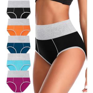 ASIMOON Womens Cotton Underwear High Waisted Slight Tummy Control Panties Soft Breathable Full Coverage Briefs Multipack (Medium, Multicolored - 5 Pack)
