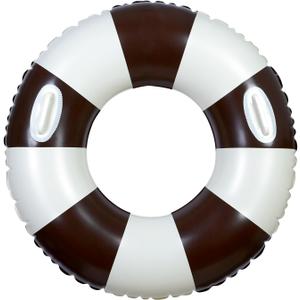 Large Swim Ring with Handles for Kids Adults, 35 Inch Classic Striped Pool Inner Tubes, Inflatable Pool Floats, Float Naked, Pool Floaties Adult Size for Summer Pool Party Beach (Brown)