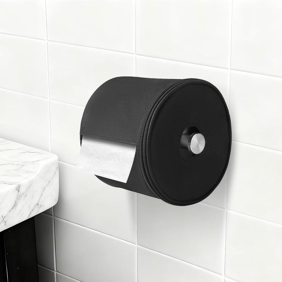 Cat-Proof Toilet Paper Guard, Anti-Dog Full Enclosure Tissue Paper Protector Cover. Stops Pets Unrolling & Wasting Rolls, Fits Standard Holders, Oxford Cloth Black