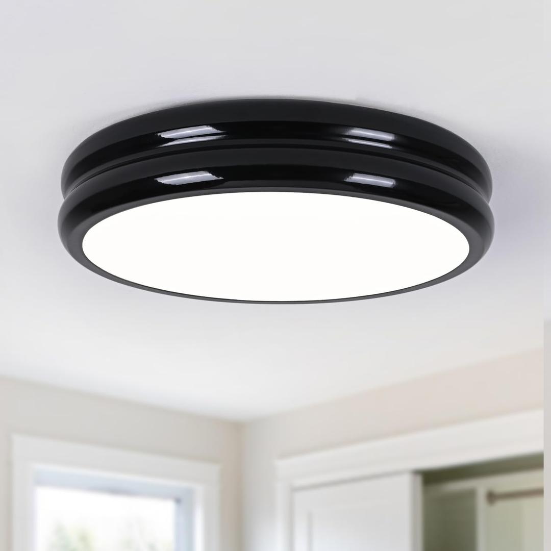 Modern LED Flush Mount Ceiling Light,Black 11.8 inch Round Ceiling Lighting Fixtures,4000K Ceiling Lamp for Kitchen Hallway Laundry Room Entryway (Not Dimmable)