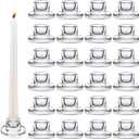 24 PCS Glass Taper Candle Holders Bulk Candlestick Holders Clear Short Tapered Candle Stick Holder Decor Set for Table Centerpiece Wedding Party Advent Christmas Home Decorations (24, Clear)