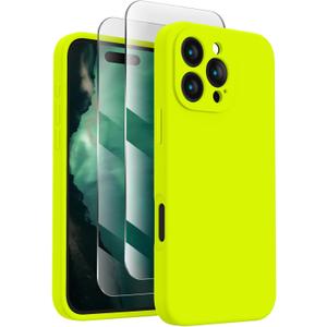 FireNova Designed for iPhone 16 Pro Case, Silicone Upgraded [Camera Protection] Phone Case, Soft Anti-Scratch Microfiber Lining Inside, 2024, Fluorescent Green