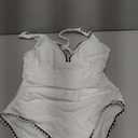 B2prity One Piece Swimsuit for Women Tummy Control Ruched Bathing Suit Push Up Tie Back Swimwear Shell Stitched (X-Large, White, Black)