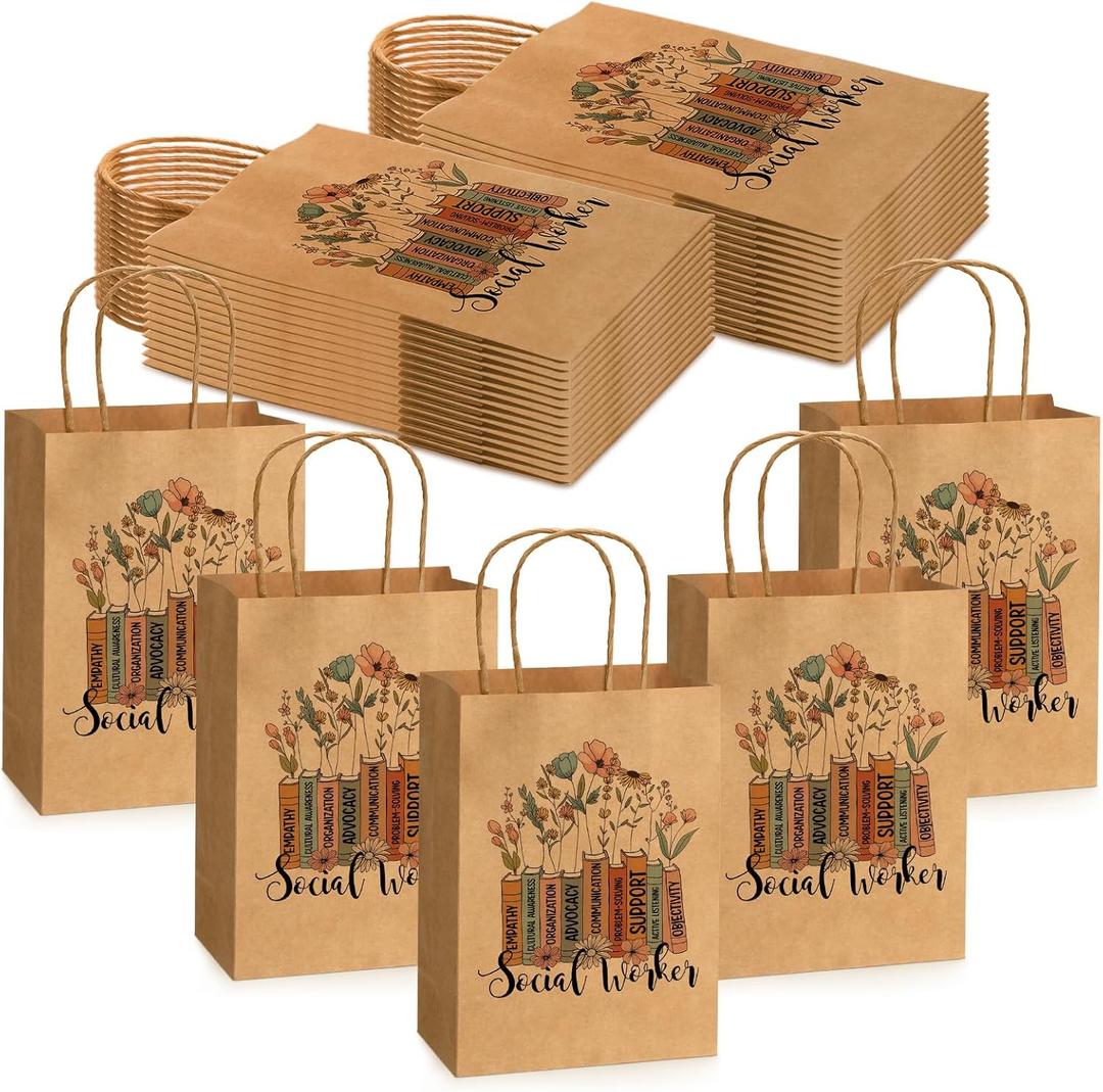 Tenceur 25 Pcs Social Worker Gifts Bags for Women Men Bsw Msw Dsw Lcsw Graduation Gifts Social Worker Appreciation Thank You Treat Paper Bags with Handles for Graduation Party Birthday Retirement
